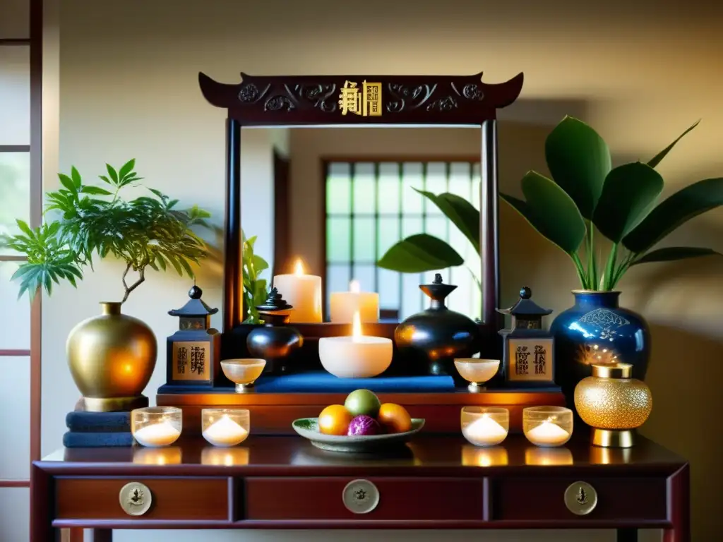 Un altar chino tradicional con influencia del Feng Shui en rituales