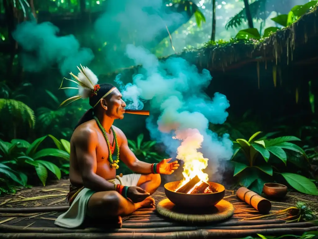 Un chamán amazónico realiza una ceremonia de Ayahuasca en la selva