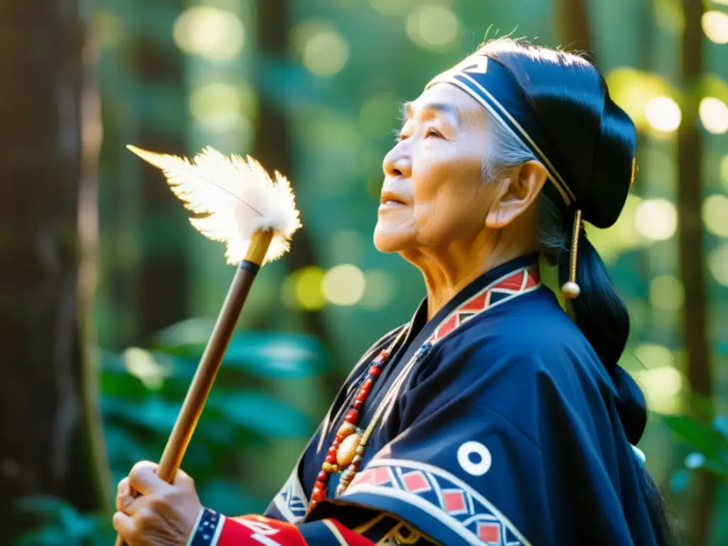 Un anciano Ainu realiza un ritual de nacimiento en el bosque