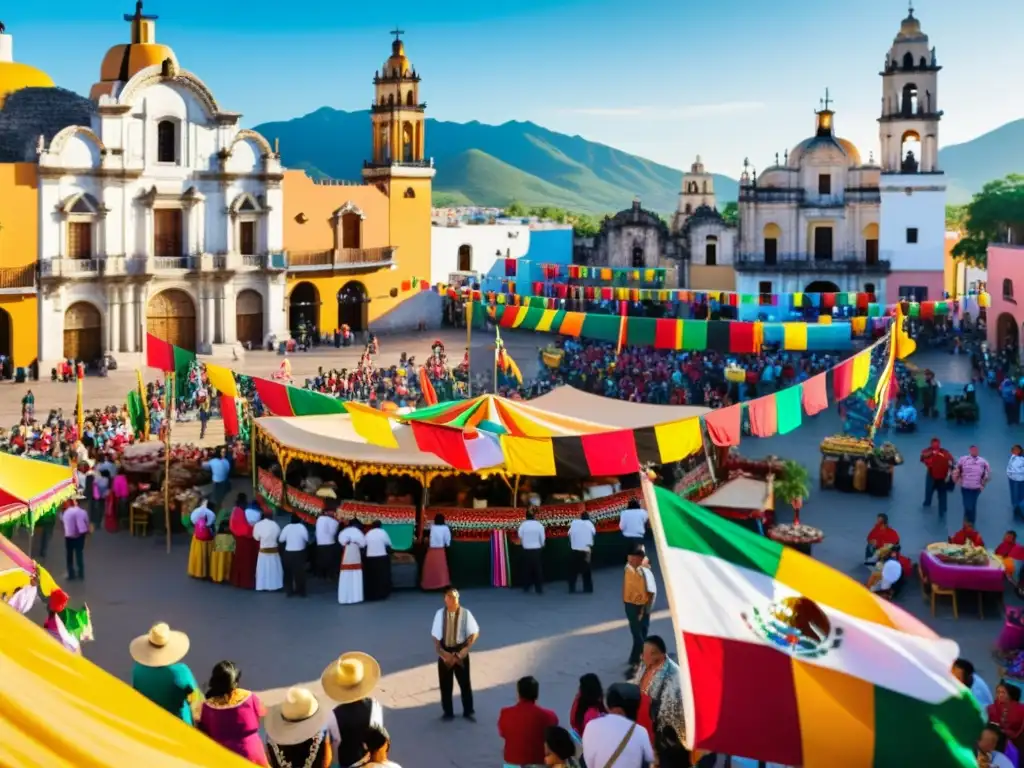 Una animada celebración mexicana llena de música, colores y tradición en la plaza del pueblo