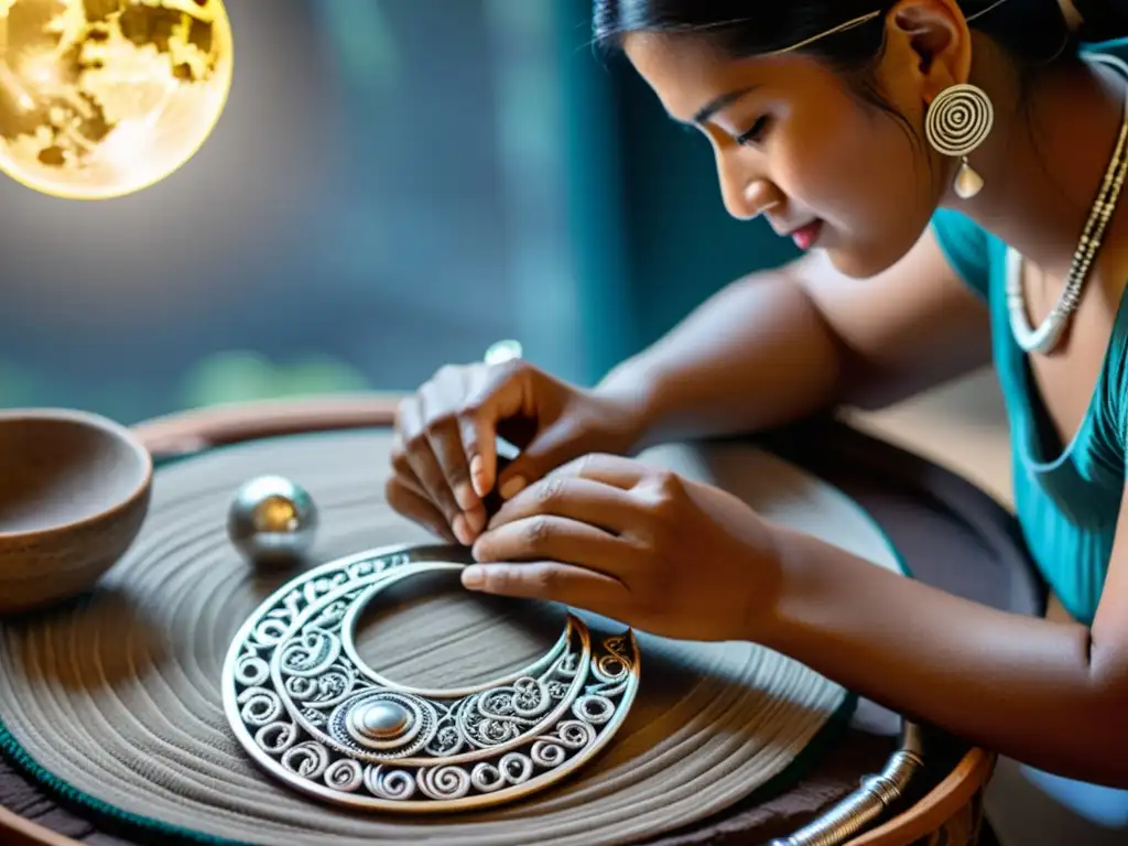 Un artesano maya crea una joyería ritual de plata, reflejando los significados de las fases de la Luna en su cultura ancestral