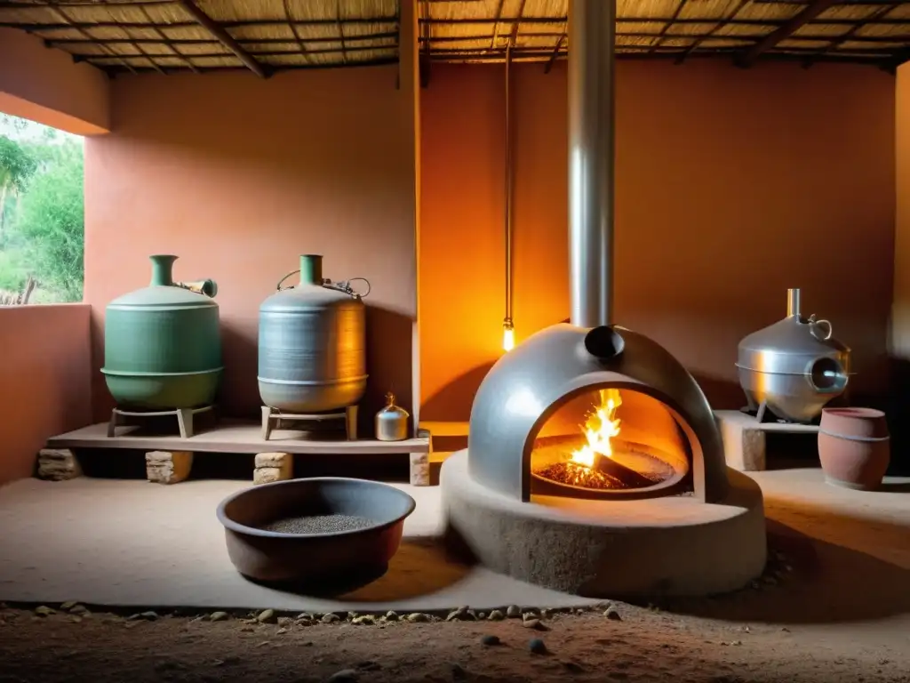 Artesanos oaxaqueños cuidando el sagrado ritual de producción de mezcal, rodeados de la belleza rústica de Oaxaca