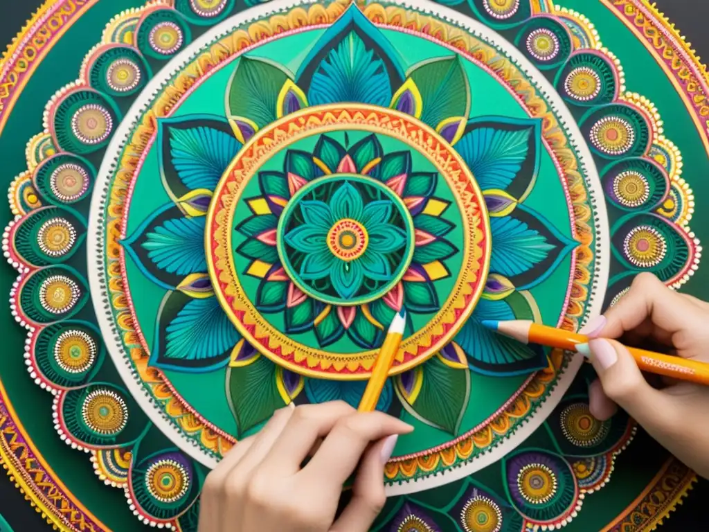 El artista dibuja un mandala con precisión y dedicación, mostrando el significado y simbolismo del mandala