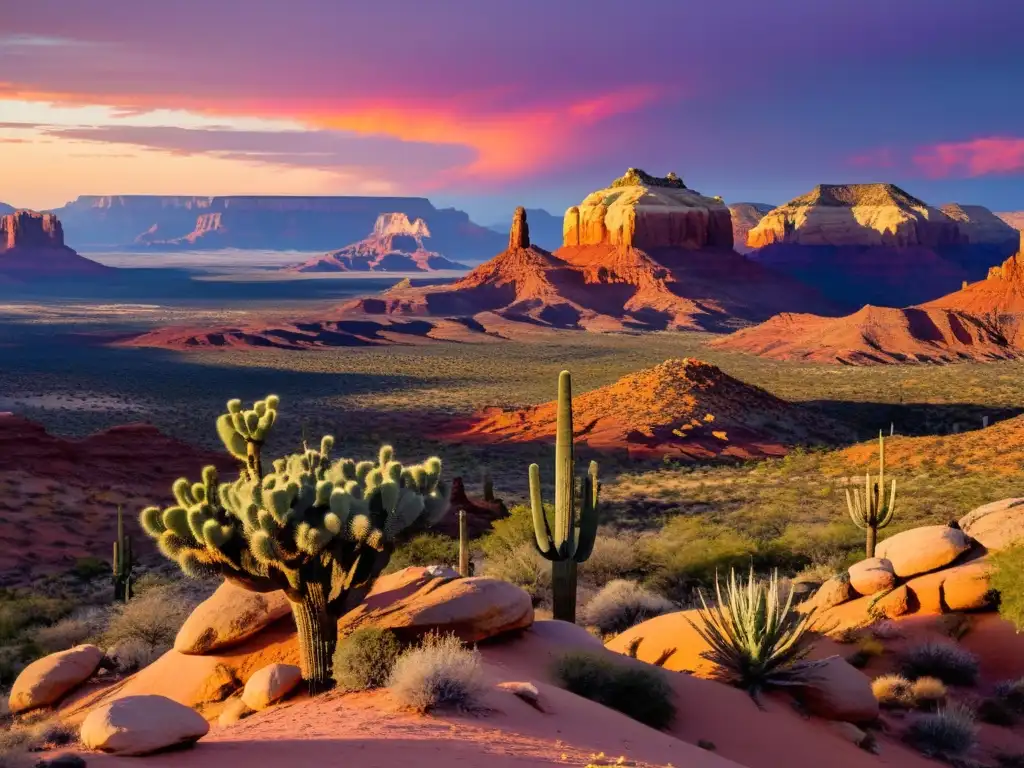 Un atardecer dorado y sereno sobre el vasto desierto de Arizona