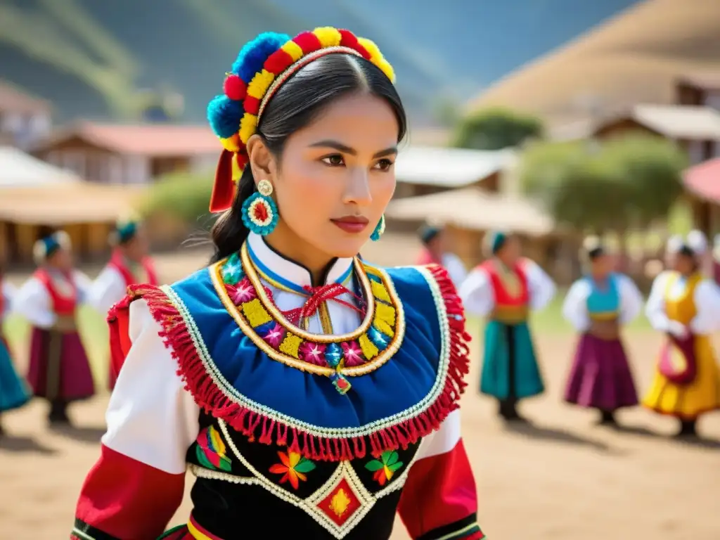 Un bailarín tradicional chileno lleva un traje vibrante y detallado, destacando la fuerza de la danza ritual de La cueca solitaria