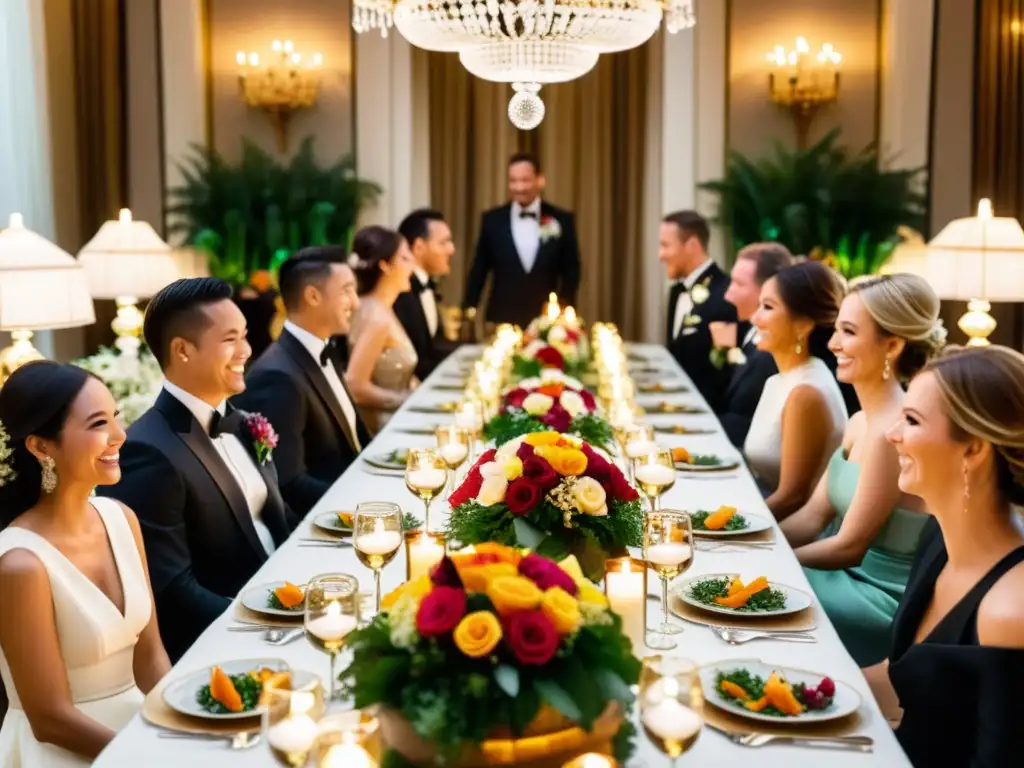 Banquete de bodas lujoso con exquisitos platos y rituales culinarios en bodas, envuelto en amor y alegría