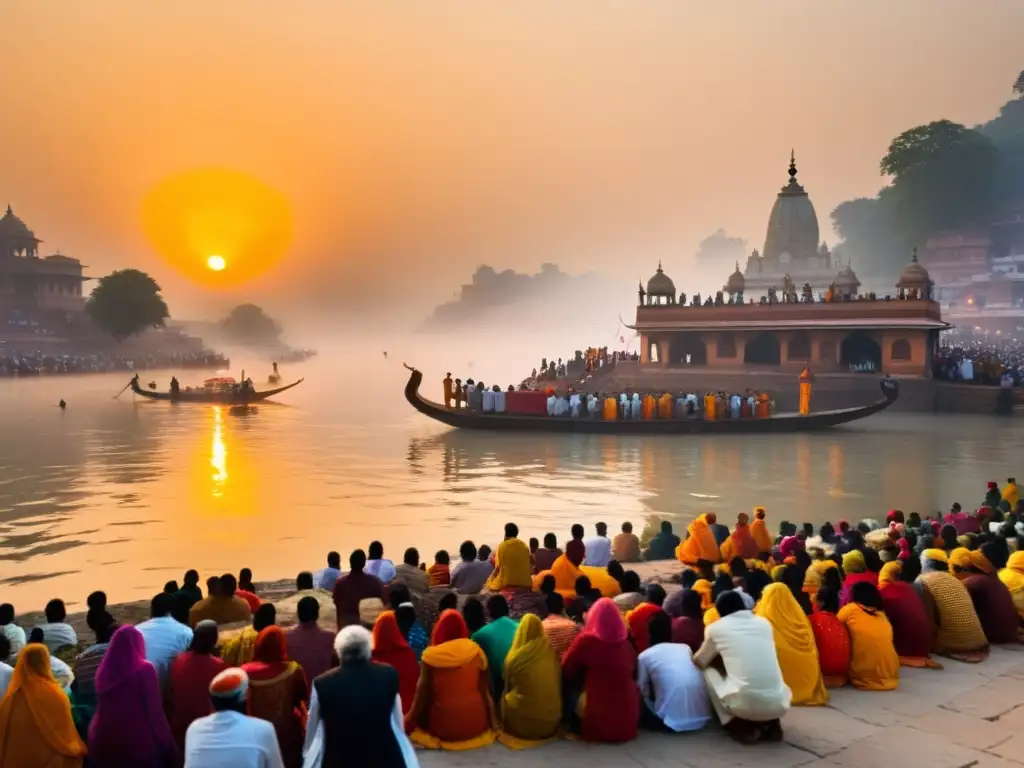 Bautismos en el río Ganges India: Devotos realizan rituales al amanecer en la sagrada corriente, envueltos en una atmósfera mística y serena