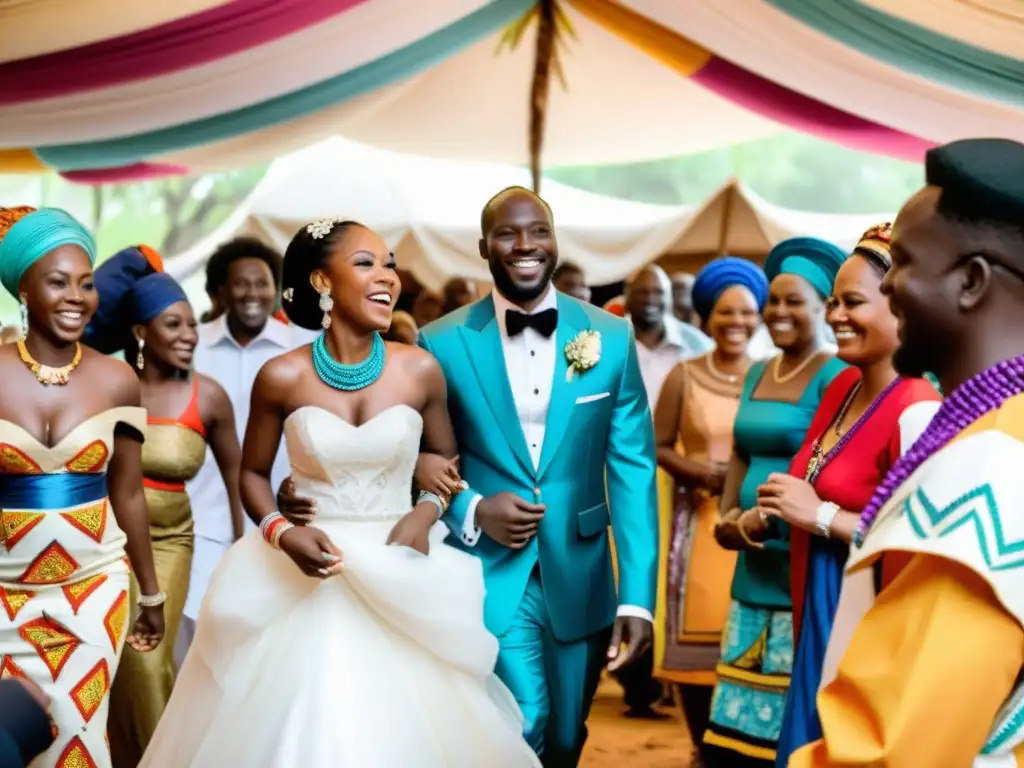 Una boda africana tradicional llena de color, música y celebración en una vibrante aldea