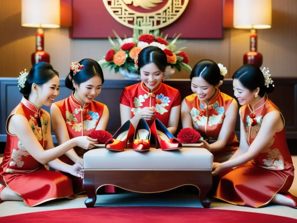 Boda china: tradición de cambio de zapatos con decoración vibrante y rica en simbolismo cultural