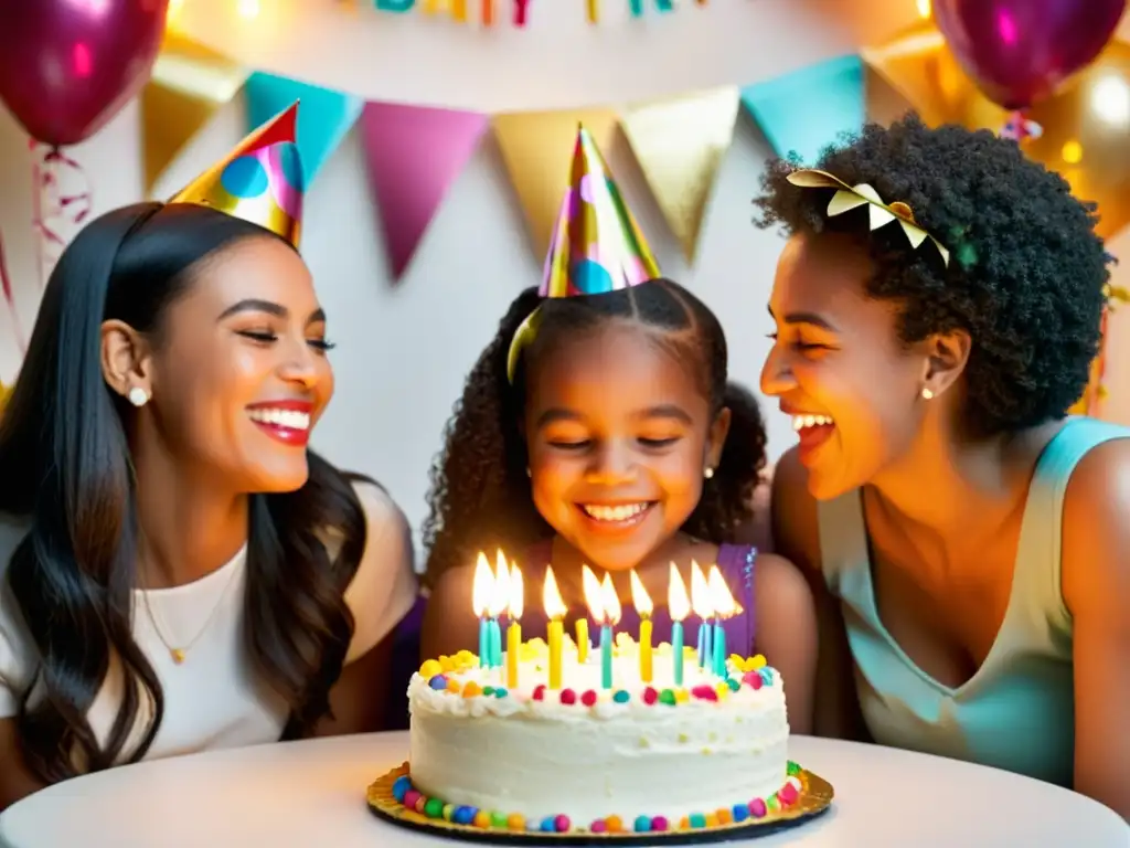 Un cálido ritual familiar en casa, celebrando con amor y alegría un cumpleaños, rodeados de confeti y risas