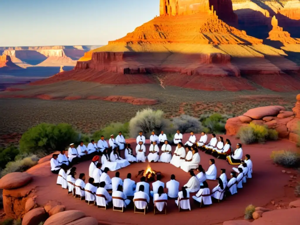 Ceremonia de Ritos de pasaje Navajos en armonía con la naturaleza en un espectacular cañón rojo al atardecer