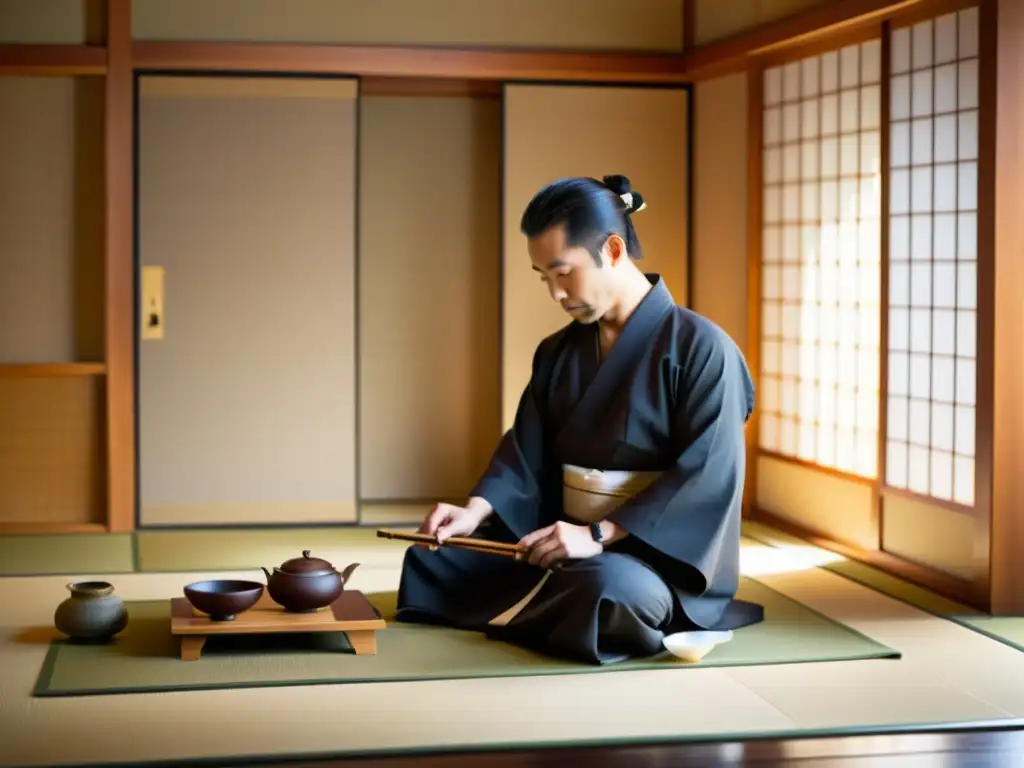 Ceremonia del Té: Un ritual japonés de paz y armonía en una tranquila sala tatami con jardín