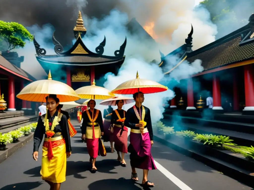 Procesión funeral en ceremonia hindú tradicional en Bali