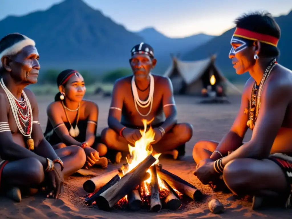 Ceremonia de iniciación tribal: ancianos tribales realizan ritual sagrado alrededor del fuego, exudando sabiduría ancestral