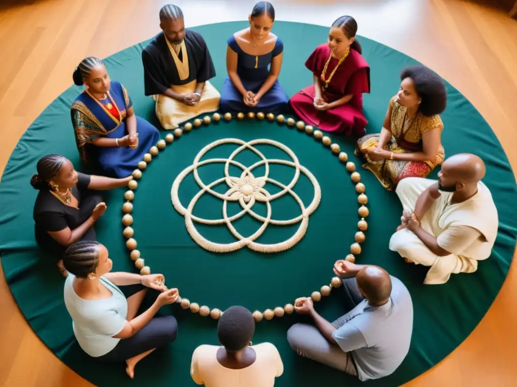 Ritual de empatía multicultural: conexión auténtica Un círculo de personas de diferentes culturas participa en rituales para fomentar la empatía