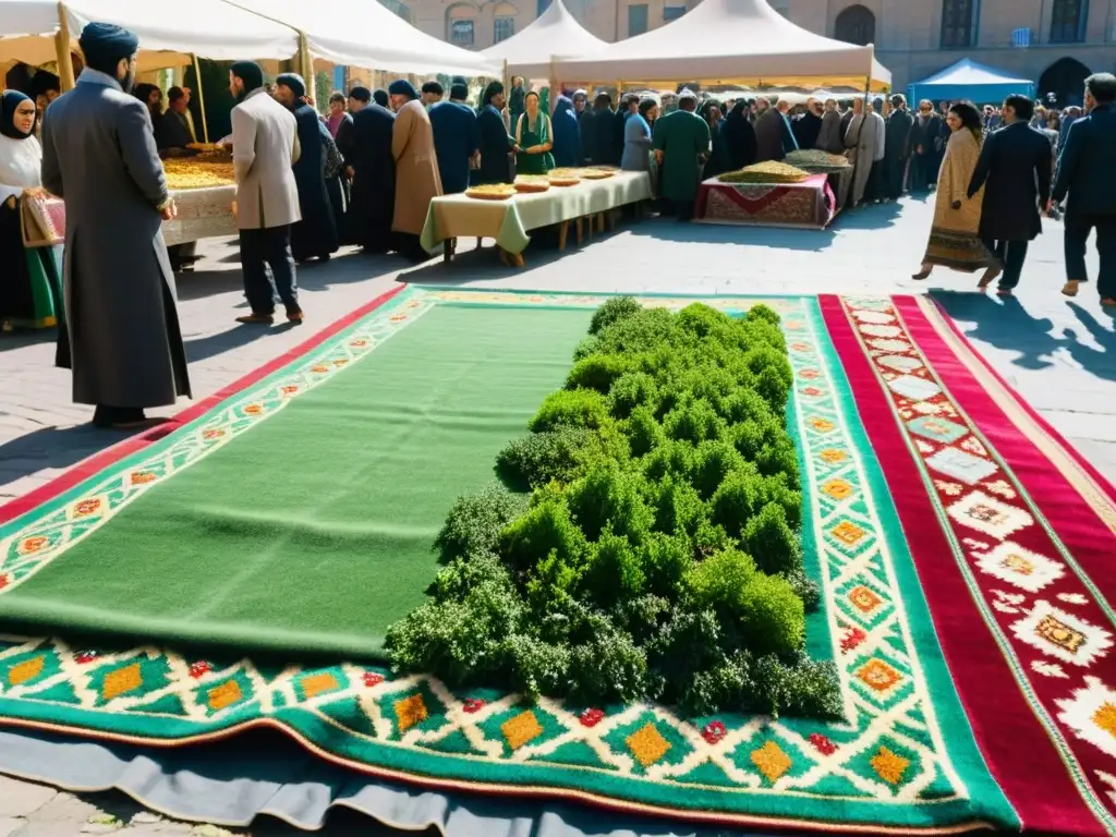 Colorida celebración del Nowruz en la plaza de la ciudad, con comida tradicional y música persa