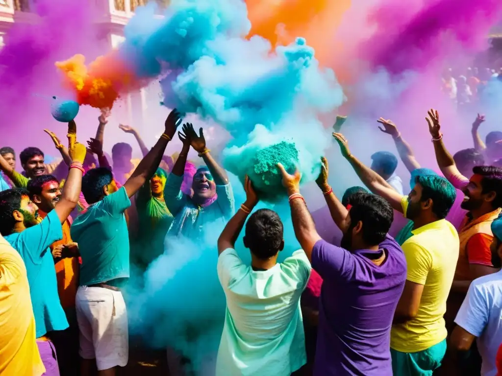 Colorida celebración del festival Holi, significado colores rituales culturas mundo