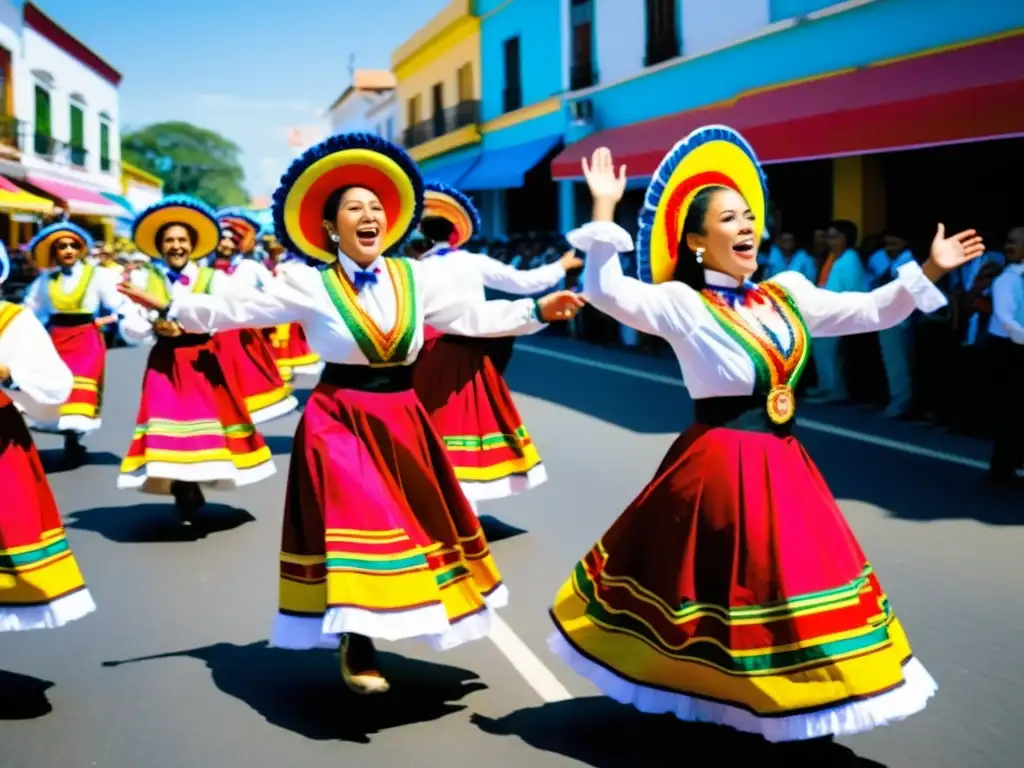 Colorida celebración de las Fiestas de San Isidro Labrador en Hispanoamérica, con trajes tradicionales y energía festiva palpable