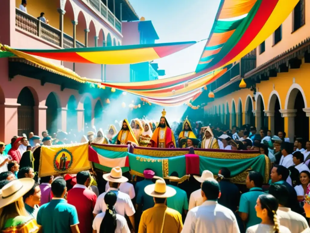 Colorida procesión religiosa en México, con personas llevando estandartes y estatuas de Jesús, en la Fiesta de Cristo Rey significado