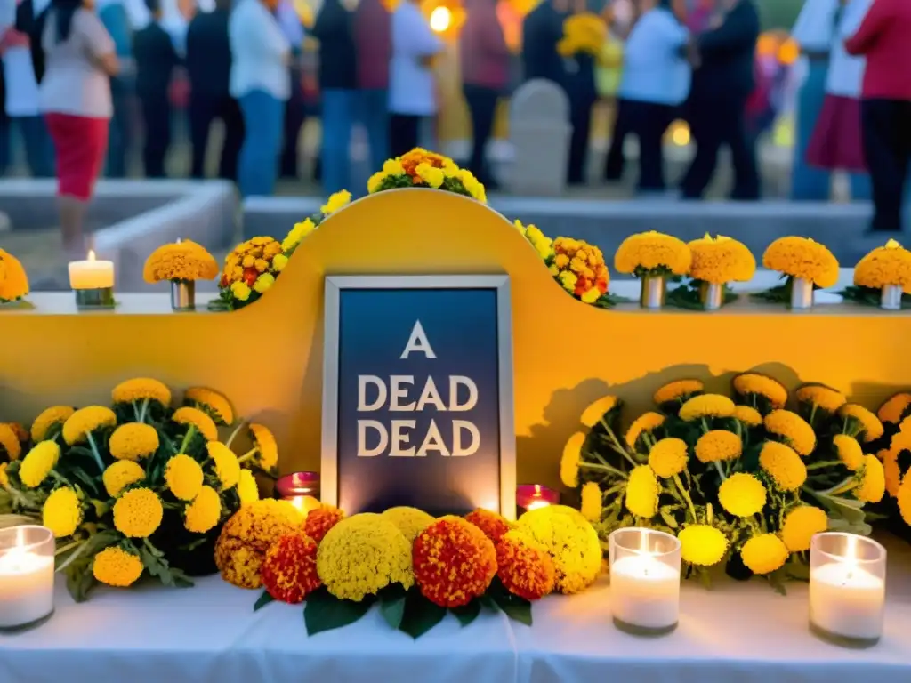 Coloridas celebraciones de la vida funerarias en el Día de los Muertos en México, con altares decorados, familiares y música alegre