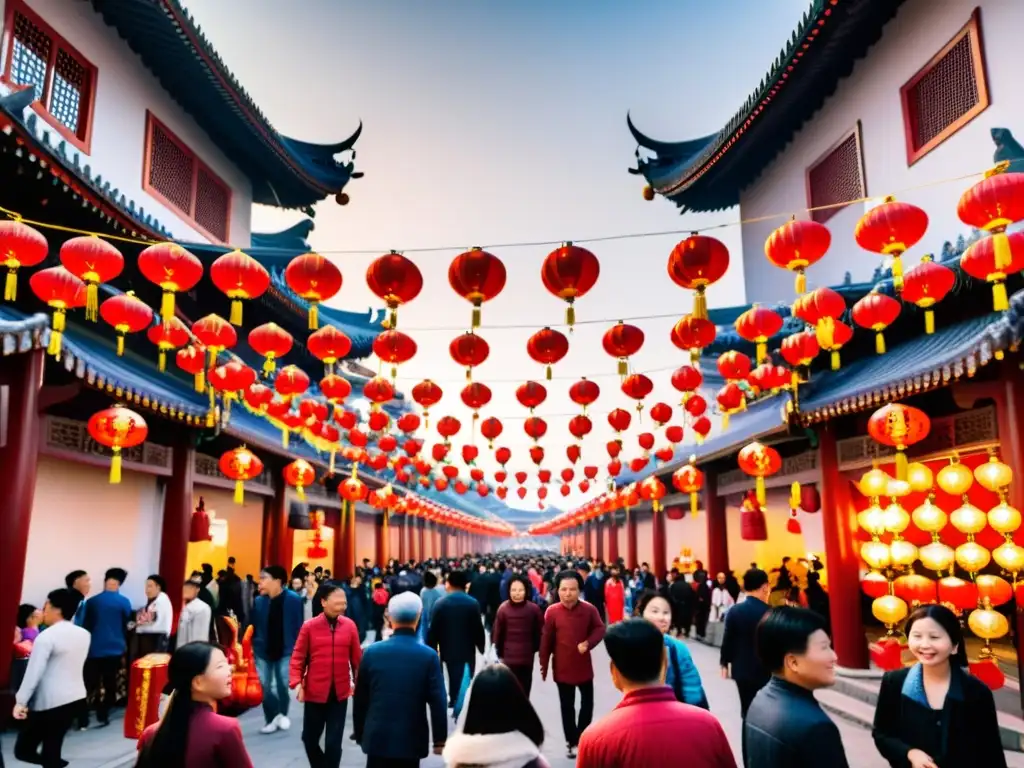 Coloridas linternas iluminan la bulliciosa Fiesta de las Linternas en China, creando un ambiente festivo y comunitario