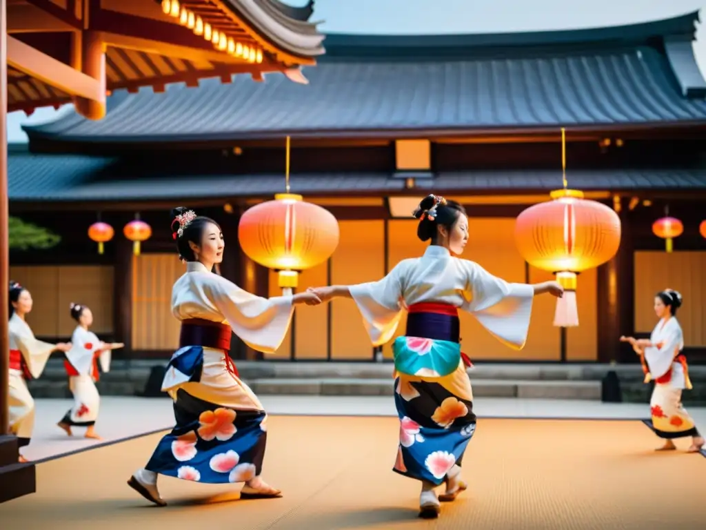Espectáculo de Danza Obon: Tradición y Armonía Japonesa Colorido festival japonés honra ancestros con danza tradicional y taiko en el templo