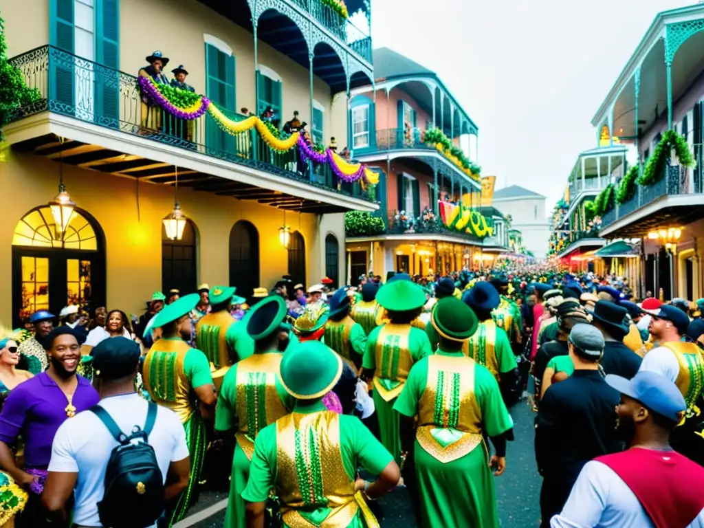 Coloridos rituales Mardi Gras Nueva Orleans: desfile de disfraces, música y alegría en las bulliciosas calles durante la festividad