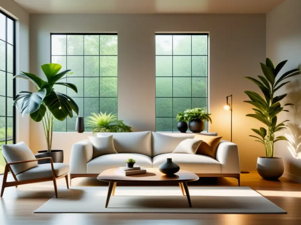 Consejos feng shui: armoniza tu hogar con un salón minimalista bañado por luz natural y decoración cuidadosamente dispuesta