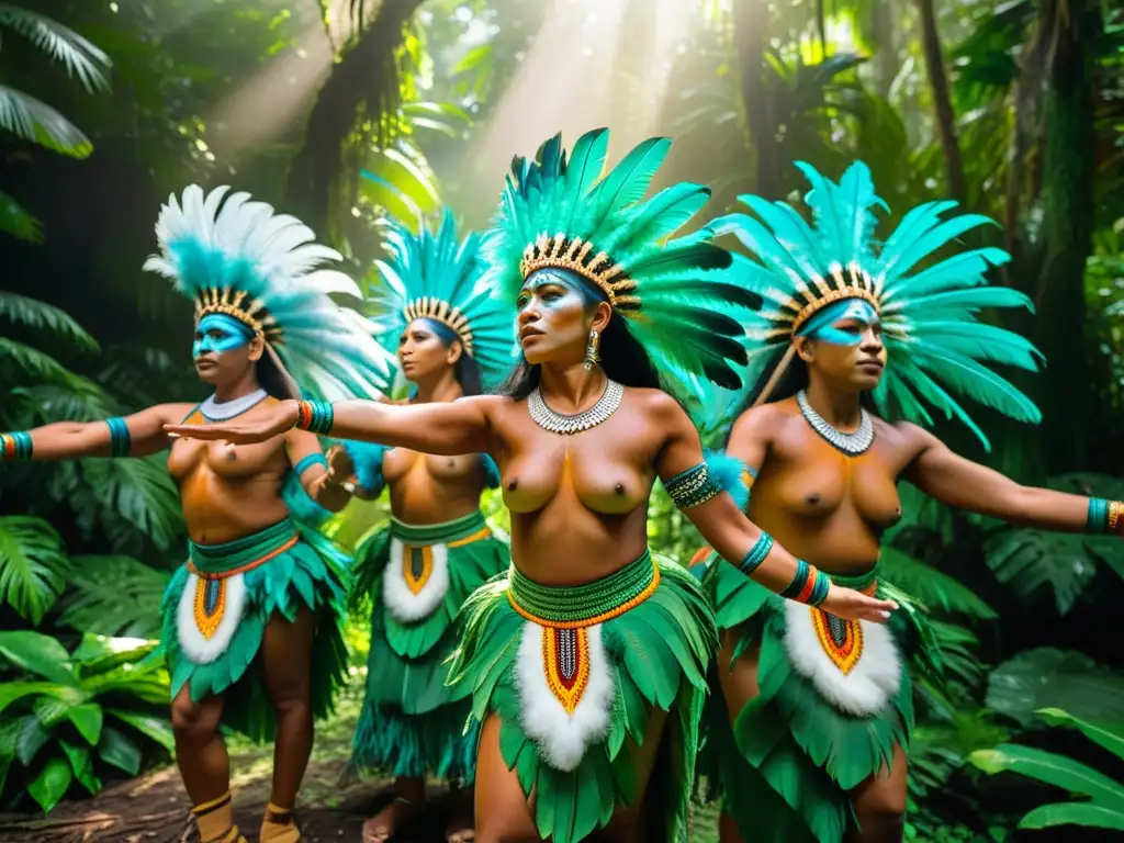 Danza de los Espíritus: ritual amazónico con danzantes indígenas, plumas y pinturas, en un claro exuberante