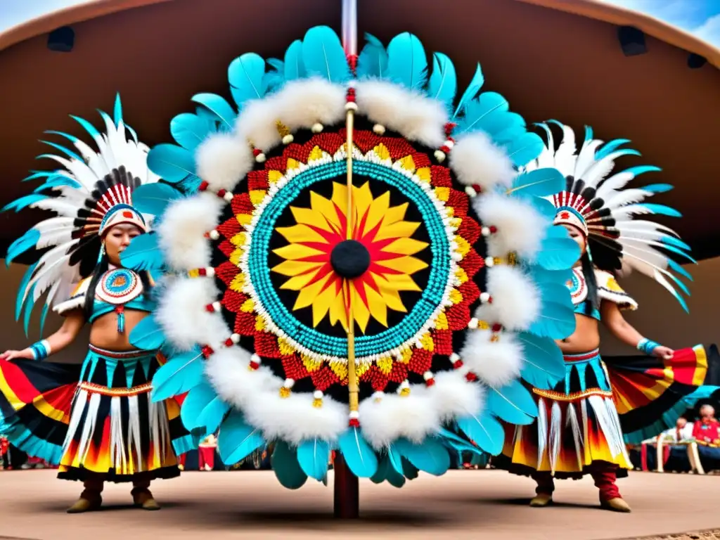 Danza del Sol Lakota: Bailarines en regalia tradicional realizan la sagrada Danza del Sol, rodeados de belleza natural y espiritualidad