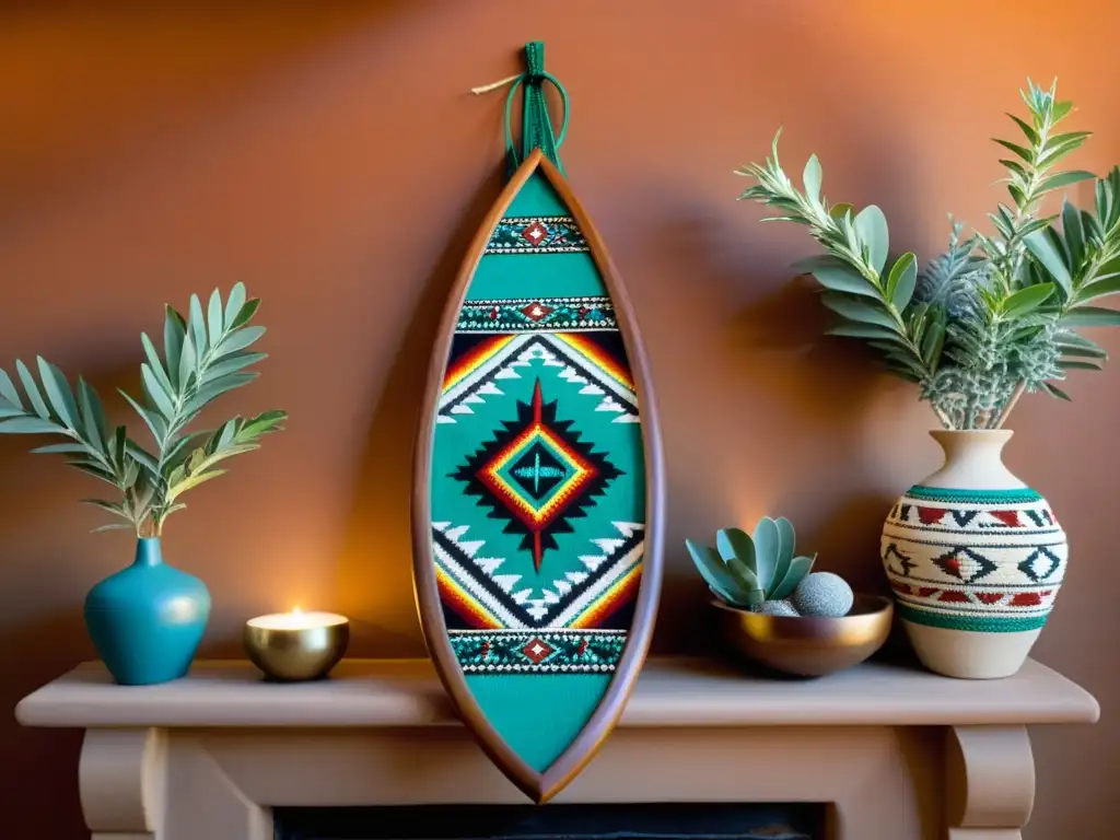 Un delicado cuadro de rituales de bienestar para recién nacidos con un cuna Navajo decorada y un ambiente cálido y protector