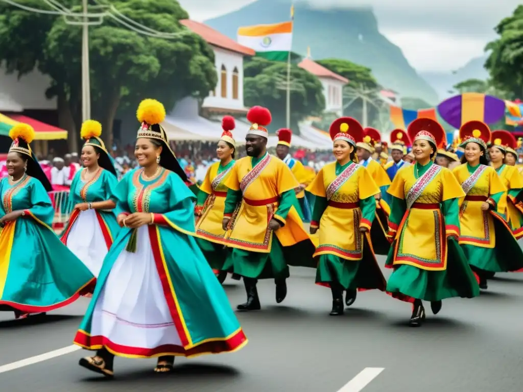 Desfile tradicional en celebración de independencia con moda colorida y culturalmente rica