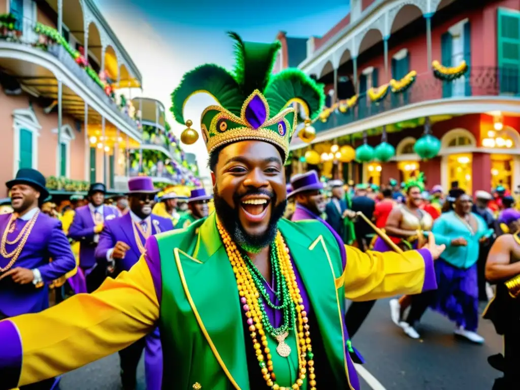 Desfile vibrante de Mardi Gras en Nueva Orleans: coloridos trajes, rituales y emoción en las calles