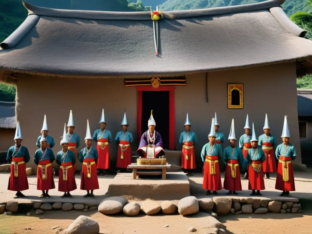 Detallada imagen de un ritual tradicional en una aldea remota