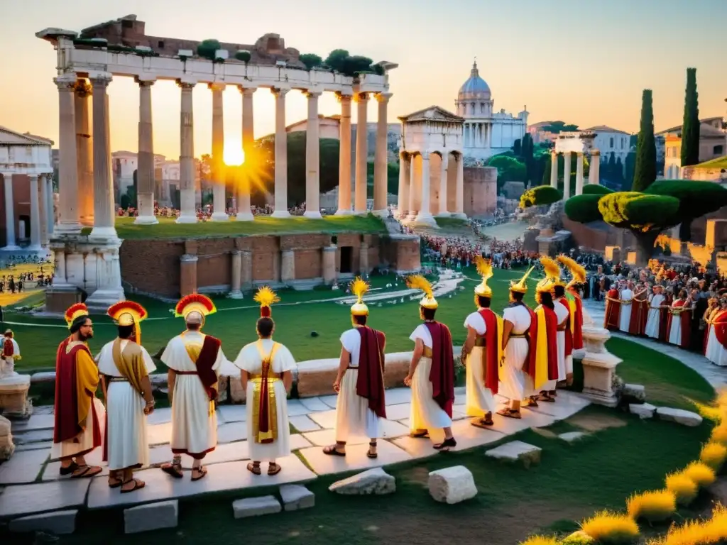 Recreación detallada de un ritual romano del solsticio en el Foro Romano