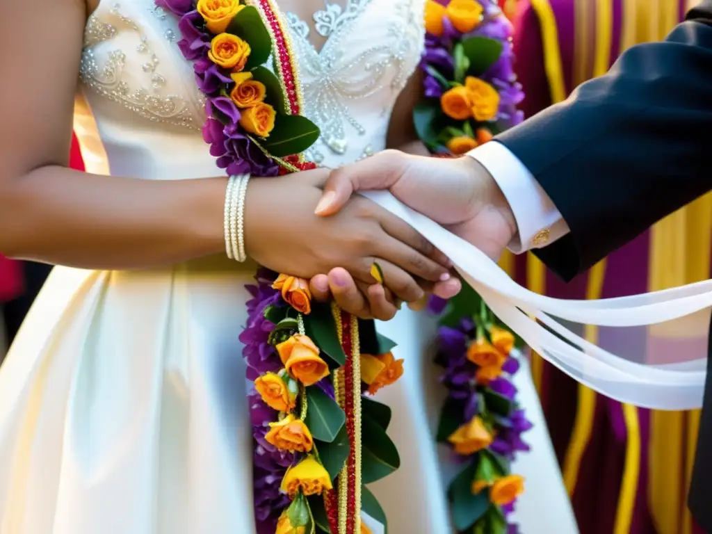 Detalle del lazo nupcial en boda hispana, simbolizando unión y amor entre los novios