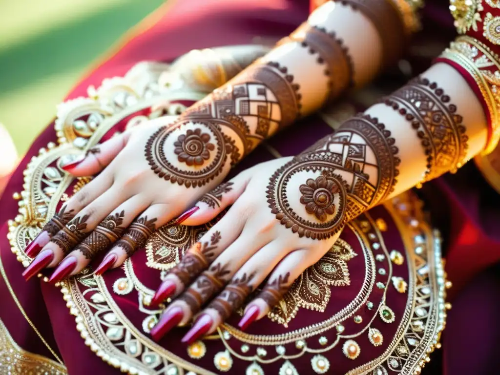 Detalles de henna en las manos de una novia musulmana