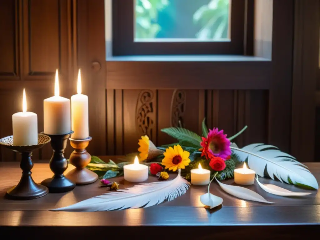 Detalles tallados en mesa ritual con símbolos en rituales de comunión