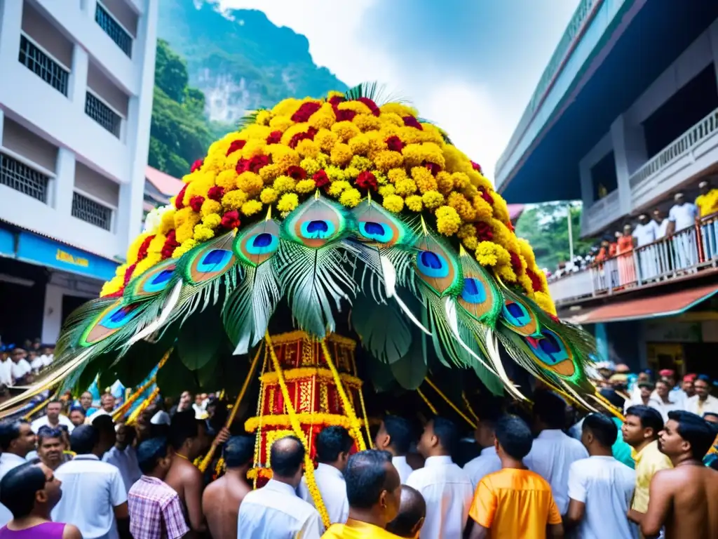 Devotos hindúes cargan un Kavadi en el Festival Thaipusam, mostrando sacrificio y devoción en las Cavernas Batu de Malasia