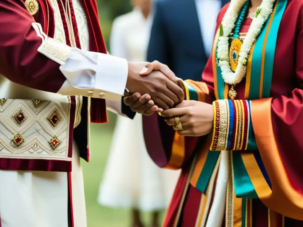 Una emotiva escena de una boda tradicional latinoamericana, con los detalles de la vestimenta y el tierno abrazo de la pareja