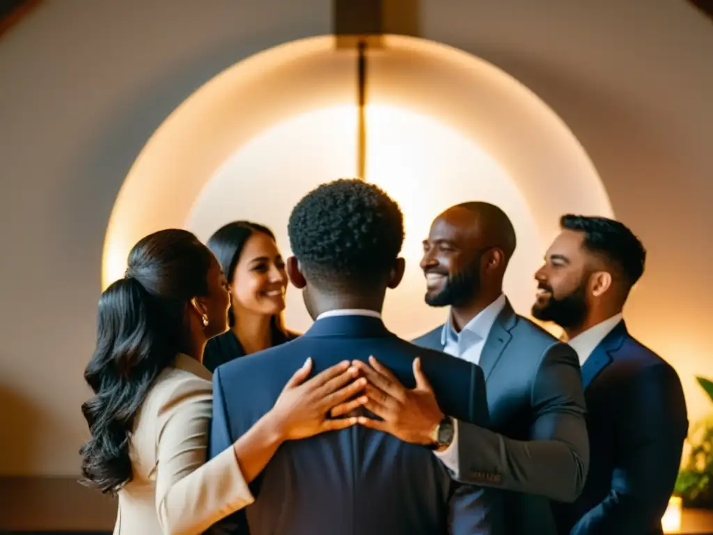 Un emotivo ritual de despedida laboral entre colegas, con gestos de camaradería y respeto