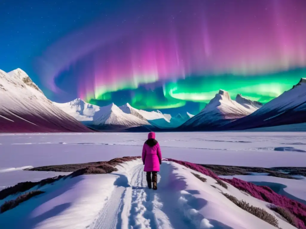 Encuentro místico con los espíritus de la naturaleza en la tundra ártica bajo las luces del norte