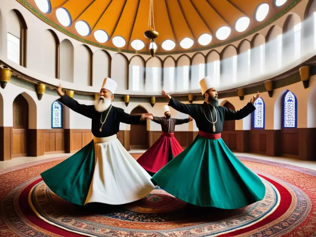 Encuentros con líderes espirituales: Imagen impactante de líderes Sufi en un ritual derviche en el Museo Mevlana de Konya, Turquía