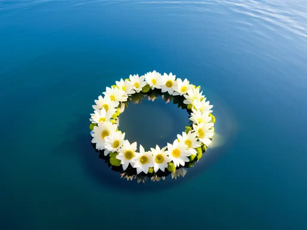 Un entierro en el océano: un grupo de personas observa una corona floral flotante