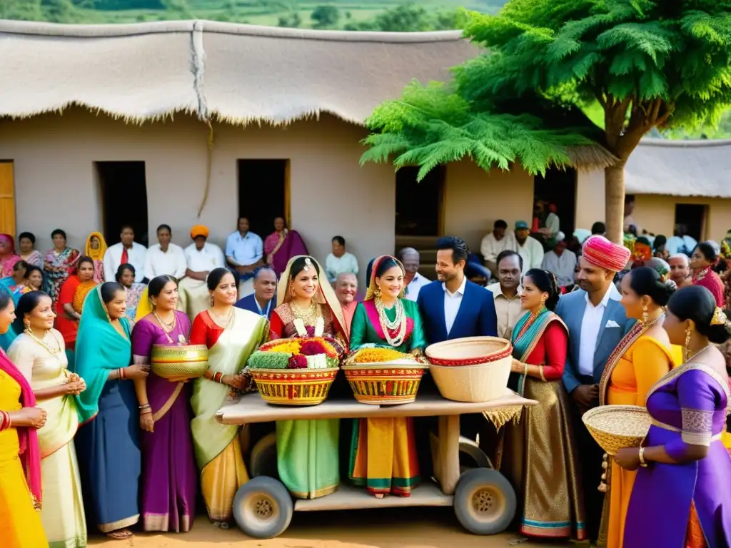 Una escena de dote matrimonial tradicional en una boda rural