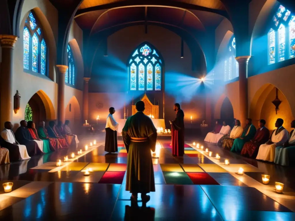 Un espacio sagrado iluminado con luz natural y velas, donde se realiza un ritual