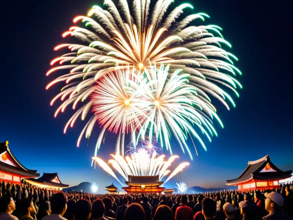 Espectacular festival de fuegos artificiales en Japón, con vibrantes colores y diseños