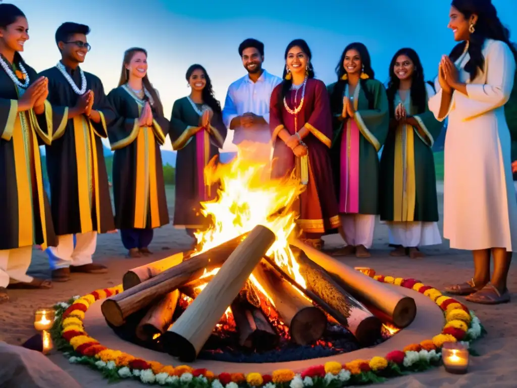 Estudiantes en rituales de graduación, India: significado espiritual y celebración cultural alrededor de la fogata