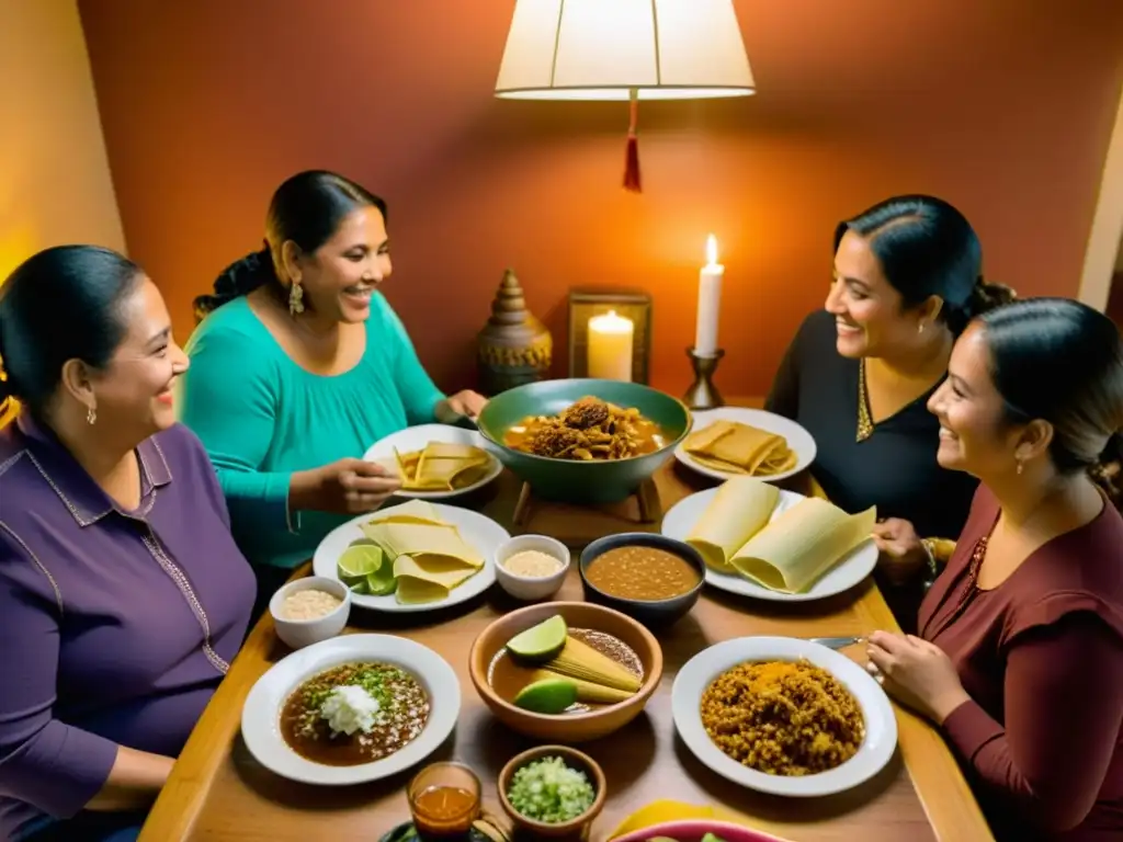 Una familia se reúne alrededor de una mesa de Año Nuevo con platos tradicionales