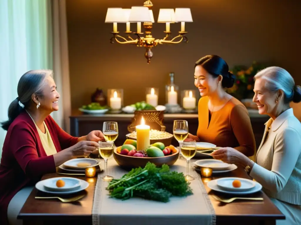 Una familia se reúne alrededor de una mesa bellamente decorada, compartiendo historias y sabiduría